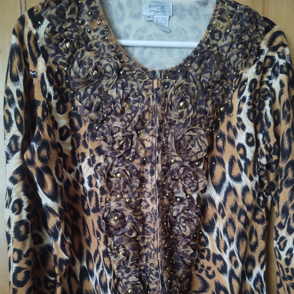 Just B leopard print women's top/ cardigan sweater/ long sleeve Sz M - Picture 5 of 10